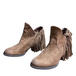 Not Rated Women's Ankle Bootie Size 7.5 Brown Fringe Pull On Braxton Boho boot
